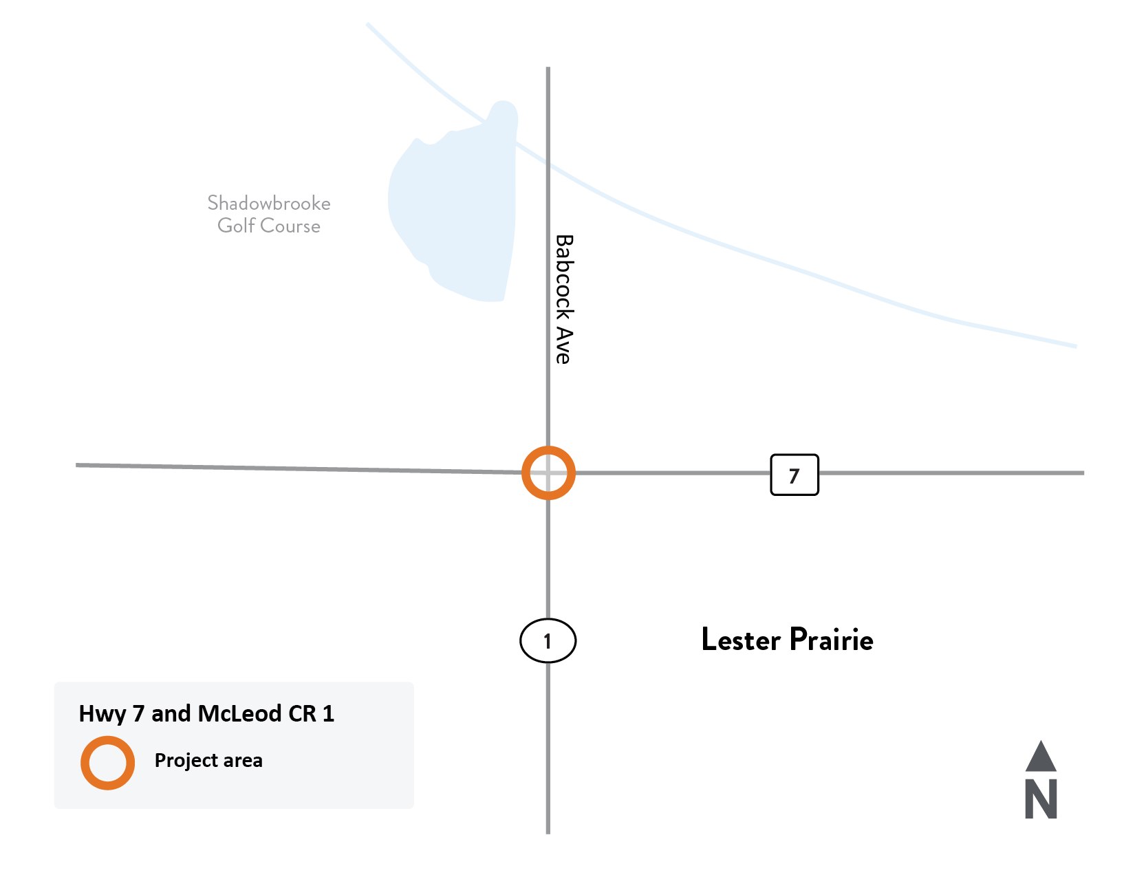 Map of intersection of Hwy 7 and CR 1 near Lester Prairie